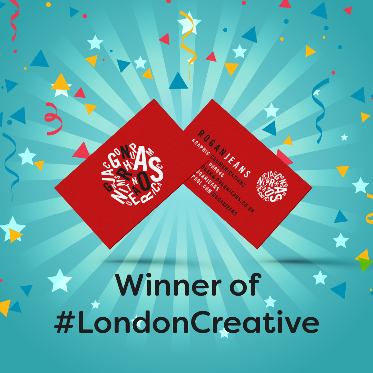 Colourful print presenting Hatch competition #LondonCreative – design your own business card and enter today on our website.
