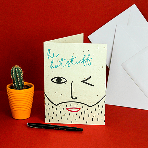 Seeded greeting card, hi hotsuff illustration