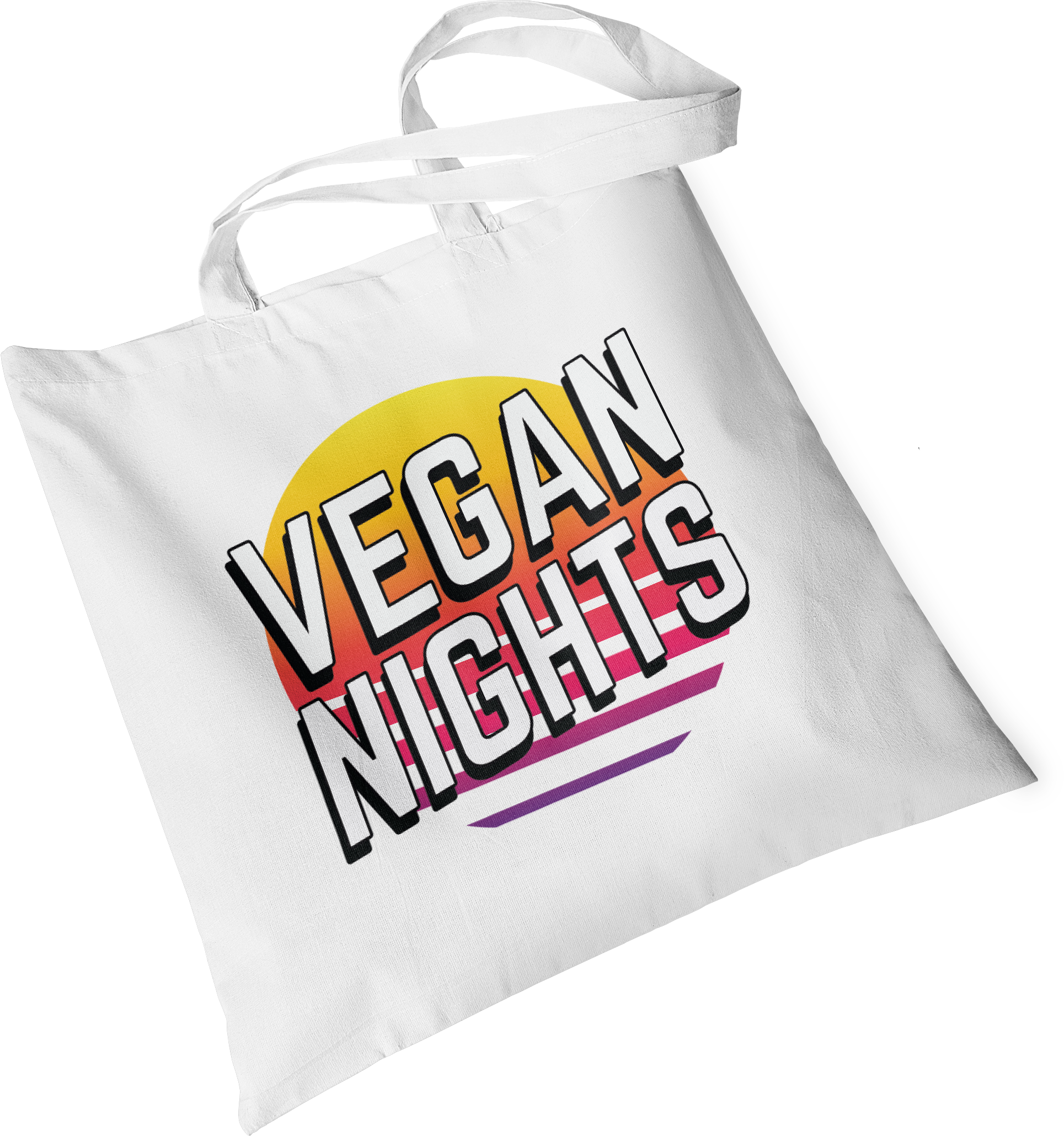 Canvas Tote bag with Vegan nights logo printed on it. 'Vegan Nights' written in the middle in full colour. One of the canvas designs offered by Hatch.